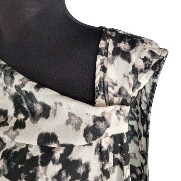 Halston Womens Black & White Floral Sleeveless Blouse XL - Picture 6 of 9